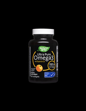 Ultra Pure Omega-3 + Vitamin D3- Ultra Pure Omega-3 1250 mg + Vitamin D3 1000 IU, 60 softgel capsules Nature's Way - Nutra Best Europe