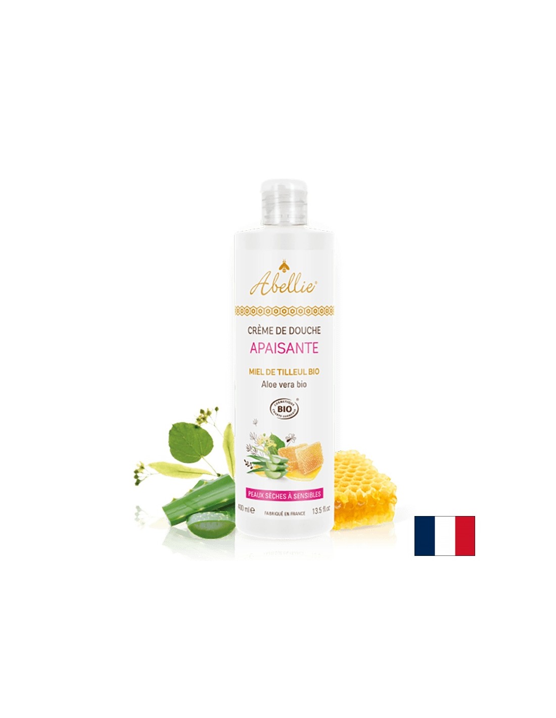 Pomirjujoča krema za telo za tuširanje z medom in aloe vero organsko, 400 ml