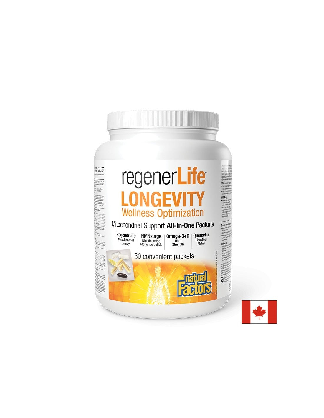V podporo zdravju celic - Regener Life™ Longevity, 30 paketov <tc>Natural Factors</tc>