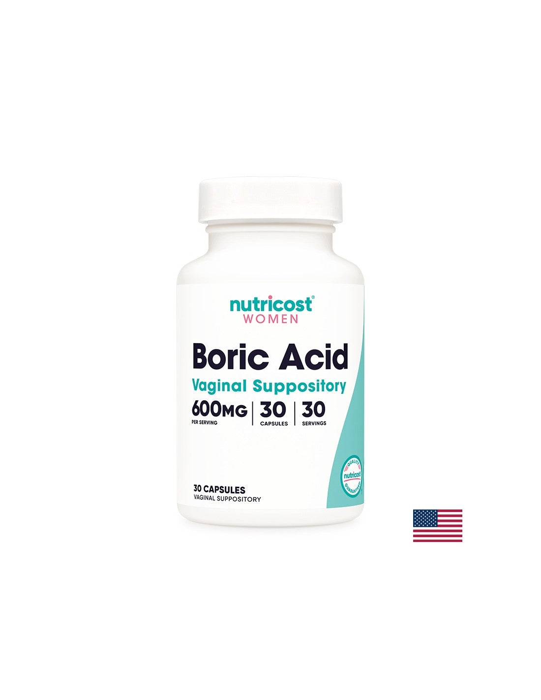 Okužbe nožnice - Borova kislina, 600 mg x 30 vaginalnih kapsul <tc>Nutricost</tc>
