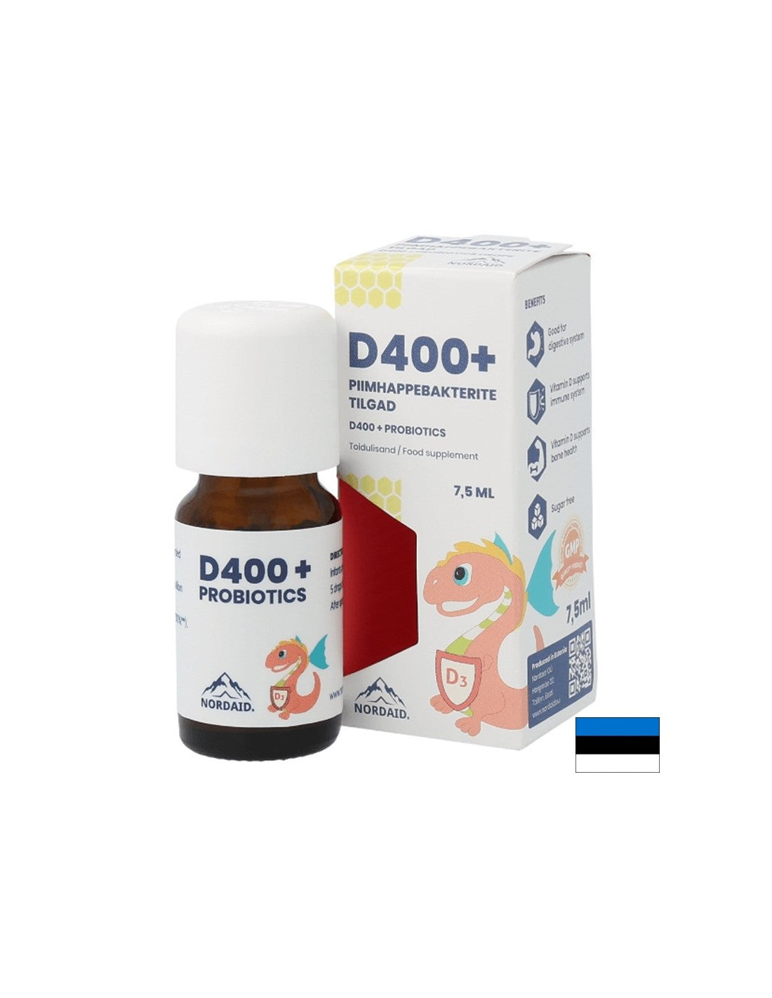Vitamin D3 400 IU + probiotiki - imunost in prebavni sistem, kapljice za otroke in odrasle, 7,5 ml