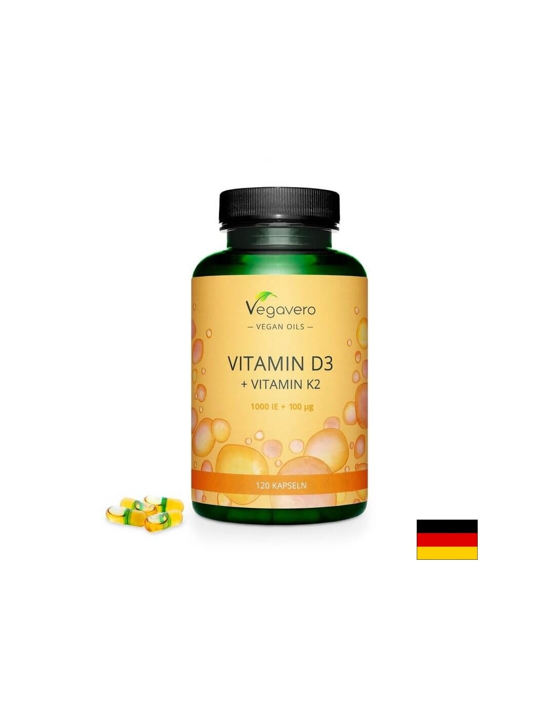 Vitamin D3 + K2/ Vitamin D3 1000 IU + K2 100 µg, 120 kapsul, 100% vegansko <tc>Vegavero</tc>