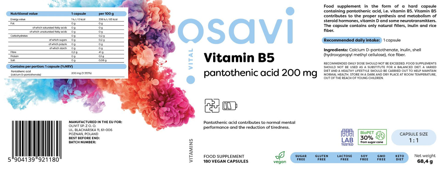 Vitamin B5 | Pantotenska kislina 200 mg - 180 kapsul