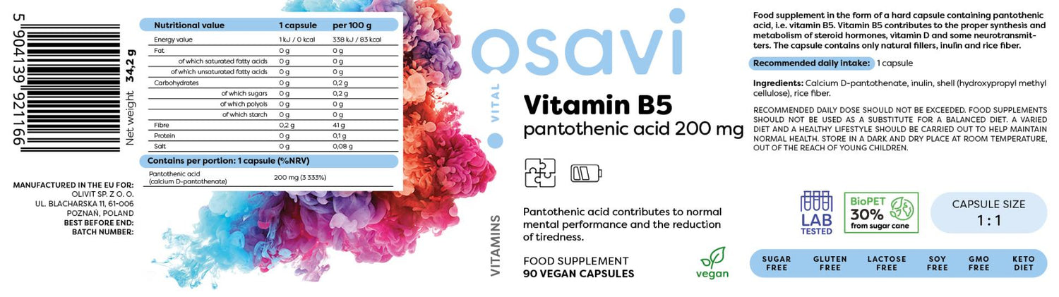 Vitamin B5 | Pantotenska kislina 200 mg - 90 kapsul