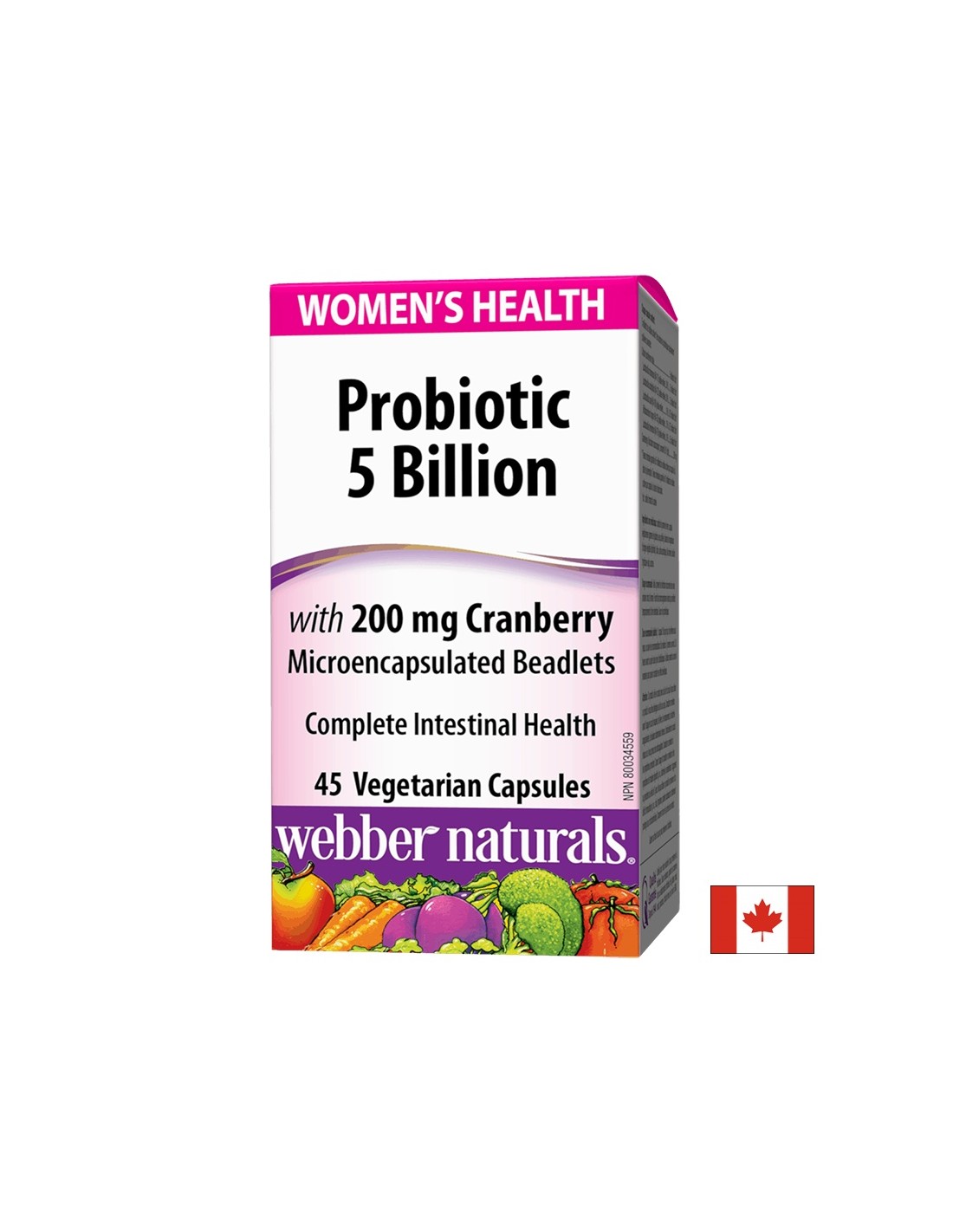 Probiotik Women's Health/ Probiotik za ženske 5 sevov, 5 milijard aktivnih probiotikov + brusnica x 45 kapsul <tc>Webber Naturals</tc>