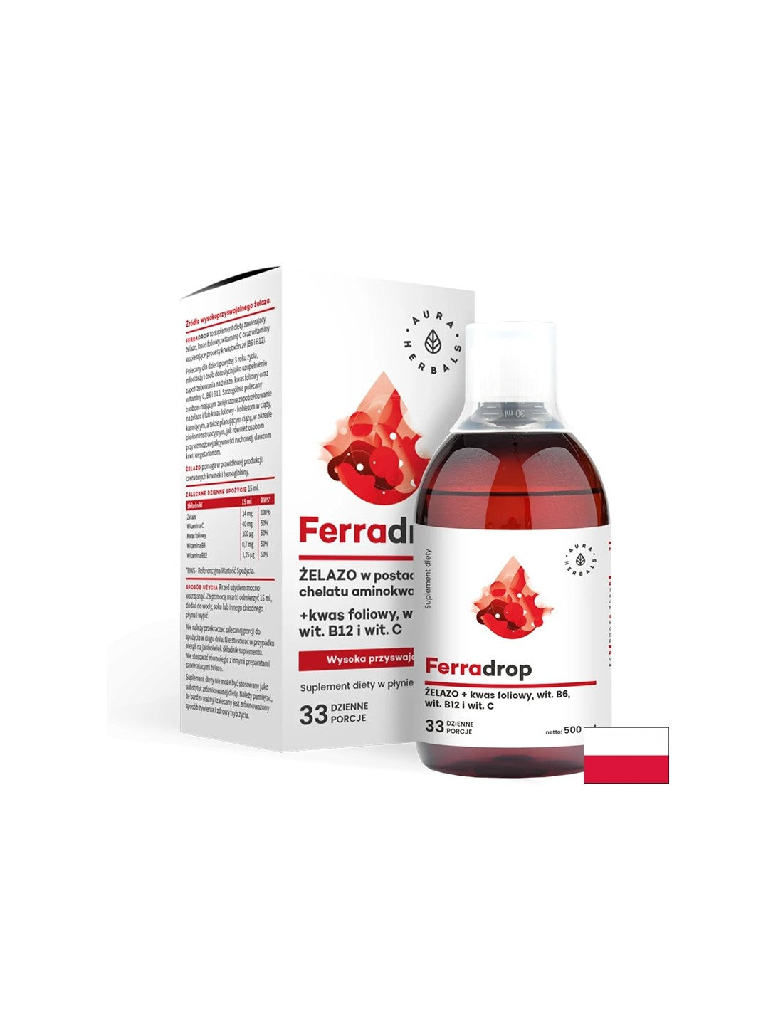 Železo + folna kislina z vitamini C, B6, B12, 500 ml <tc>Aura Herbals</tc>