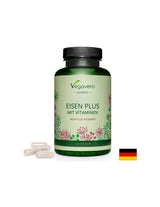 Železo + vitamini (C, B2, B6, B12 in folna kislina) - Eisen Plus Mit Vitaminen, 120 kapsul <tc>Vegavero</tc>